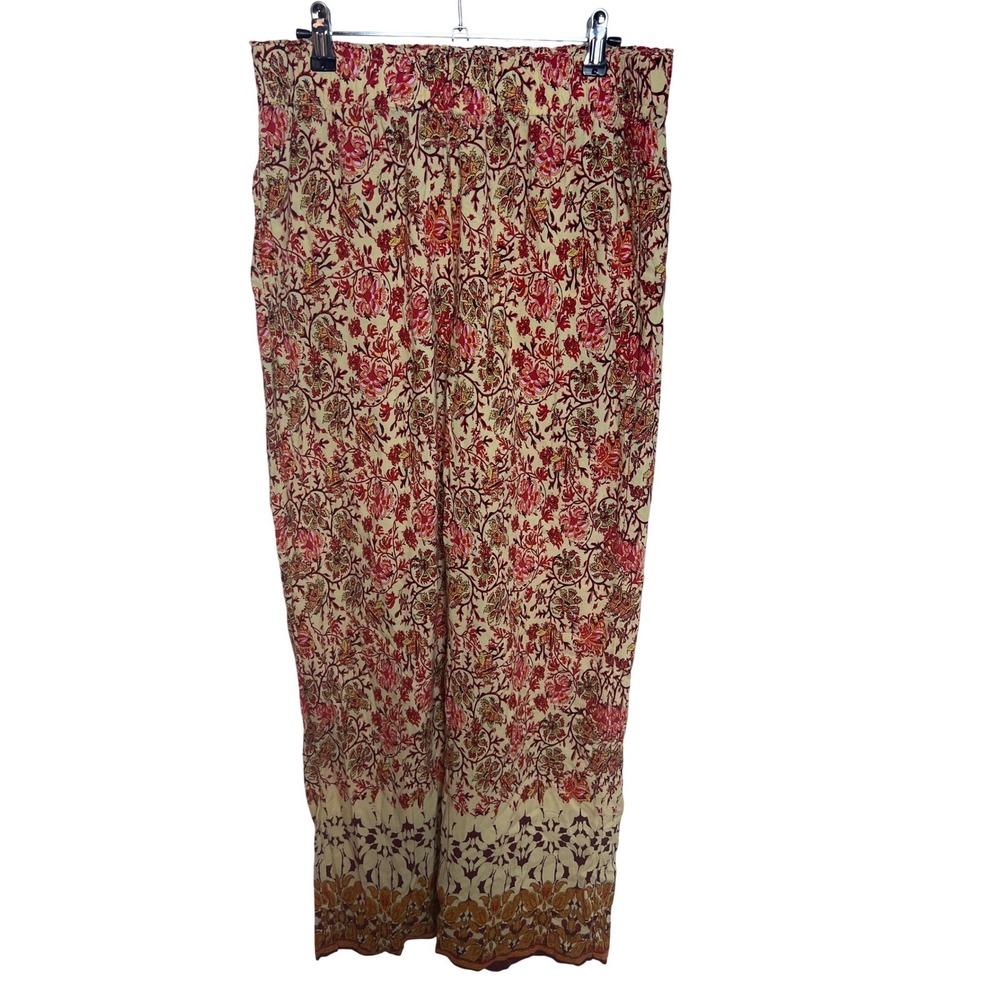 Joie Womens Red Floral Paisley Wide Leg Rayon Boho Pants Md Flowy Eclectic Spein